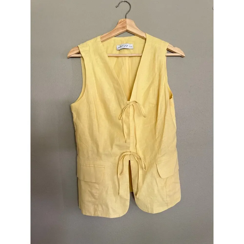 PETAL + PUP Meara Tie Front Vest Top Yellow Size Medium - Picture 4 of 7